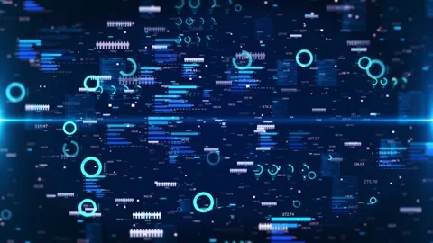 Futuristic digital interface with data charts, graphs, glowing HUD elements high Stock Footage 311972132
