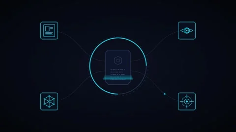 Futuristic digital interface with data processing icons and hud network con.. Stock Footage 344861306