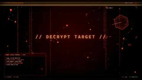 Futuristic Digital Interface with Decrypt Target Text and Animated Data 库存影片 346204955