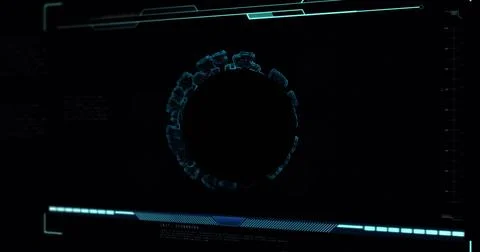 Futuristic digital interface displaying complex data visualization on dark Stock Photos