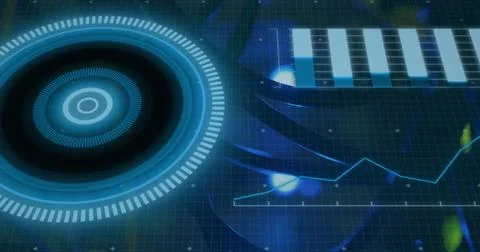 Futuristic digital interface displaying data charts and graphs in blue tones Стоковые фото