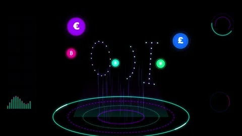Futuristic digital interface displaying global currency symbols floating in.. 库存影片 344685182