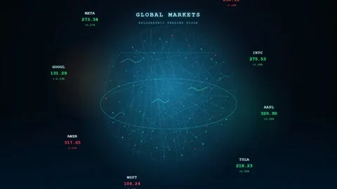 Futuristic Digital Interface Displaying Global Stock Market Data and Financial Stock Footage 344775957