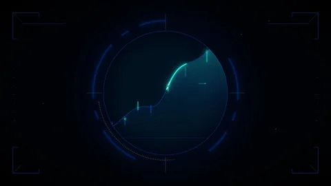 Futuristic digital interface displaying a glowing blue line graph with upwa.. 動画素材 335826627