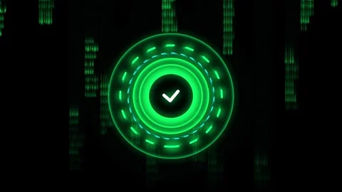 Futuristic digital interface displaying a green glowing circular hud elemen.. Stock Footage 345045750