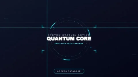 Futuristic digital interface displaying Quantum Core status with maximum enc Stockbeeldmateriaal 333823135
