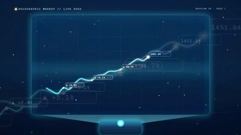 Futuristic Digital Interface Displaying a Rising Financial Growth Chart with Stock Footage 343444358