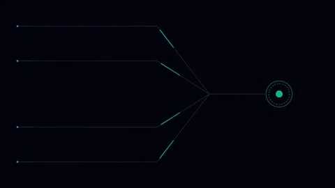 Futuristic digital interface element featuring converging data network lines Stockbeeldmateriaal 338310931