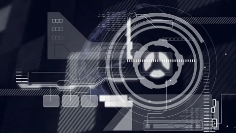 Futuristic digital interface elements and data processing over rotating Earth Stock Footage 306637626