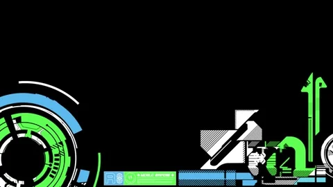 Futuristic digital interface elements featuring animated green and blue Stock Footage 344714445
