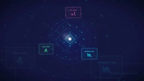 Futuristic digital interface with floating data charts and holographic elements Stock Footage 340393711