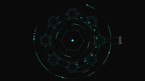 Futuristic Digital Interface with Geometric Hexagon Elements on Dark Backgrou Vídeos de archivo 341917915