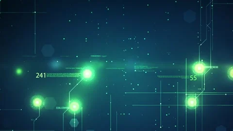 Futuristic Digital Interface with Glowing Binary Connections and Data Pattern Stock Footage 341377246