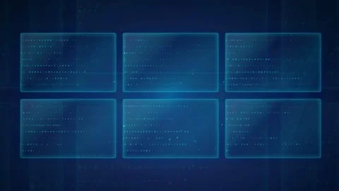Futuristic Digital Interface with Glowing Blue Data Panels and Animated High Stock Footage 339324230