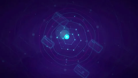Futuristic Digital Interface with Glowing Blue Hexagonal HUD Elements and Data Stock Footage 340392073