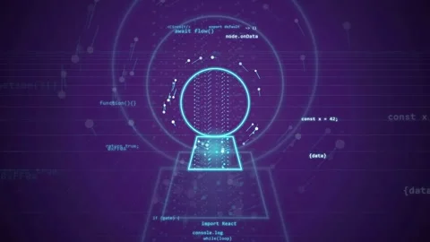Futuristic Digital Interface with Glowing Blue HUD Elements and Scrolling Stock Footage 341834337