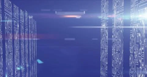 Futuristic digital interface with glowing circuit patterns in virtual space Illustrazione stock