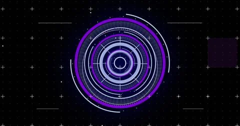 Futuristic digital interface with glowing concentric circles and grid background Stock Photos