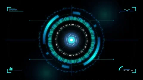 Futuristic digital interface with glowing cyan and blue concentric circles .. 動画素材 334945035