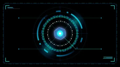 Futuristic digital interface with glowing cyan and blue concentric circles .. 動画素材 334945088