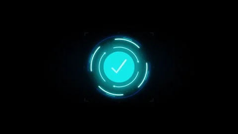 Futuristic digital interface with glowing cyan checkmark and circular progr.. 動画素材 335826491