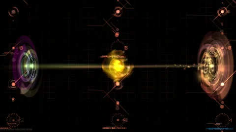 Futuristic Digital Interface Glowing Energy Core and Data Visualizations Video stock 303558469