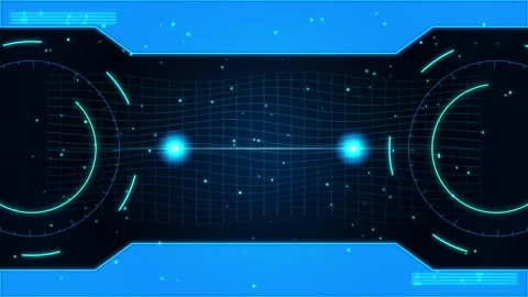 Futuristic digital interface with glowing grid lines and abstract circular Stock-Footage 348127958