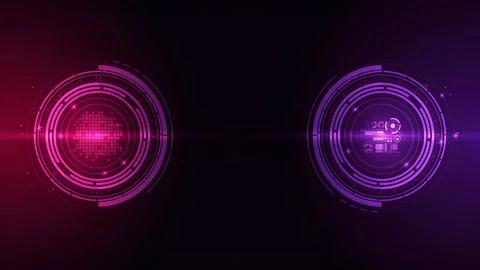 Futuristic digital interface with glowing red and purple circle hud element.. Ilustración de archivo