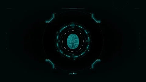 Futuristic digital interface with a glowing teal fingerprint scan inside a .. 動画素材 335826622
