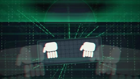 Futuristic Digital Interface with Green Binary Code and Holographic Control Stock-Footage 343156058