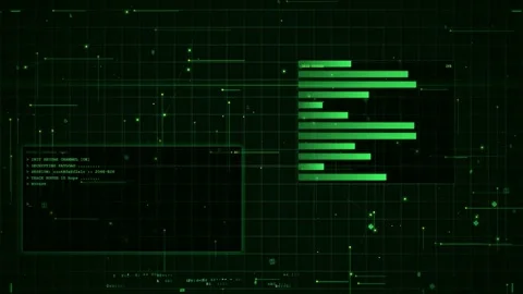 Futuristic Digital Interface with Green Data Visualization Charts and Animated Stock Footage 346210513