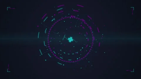 Futuristic Digital Interface HUD Circle Scan Glitch Effect, Neon Tech Backg.. Stock Footage 348413408