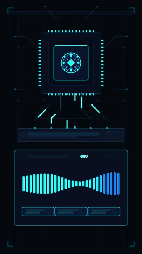 Futuristic digital interface hud cpu sound wave motion graphic loop Video stock 346545473