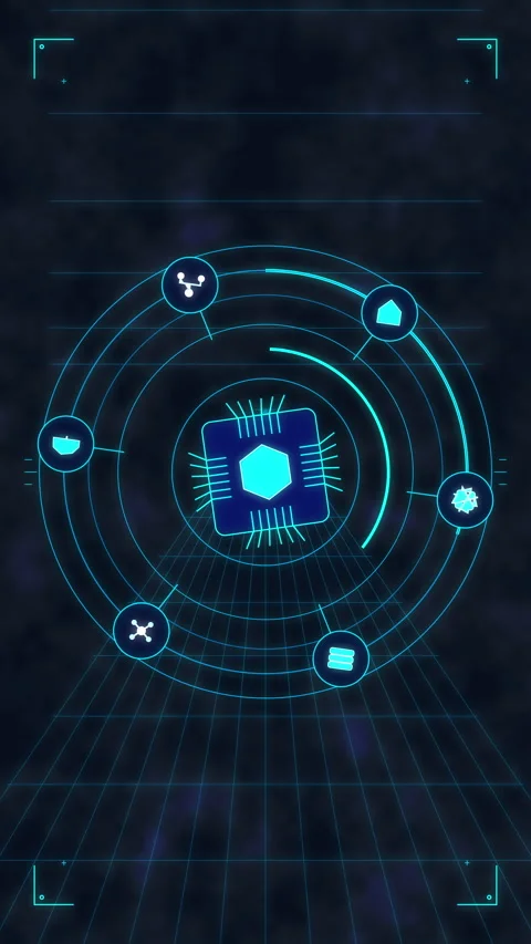 Futuristic digital interface hud, data circuit scan, blue network circle ov.. Stock Footage 348336290