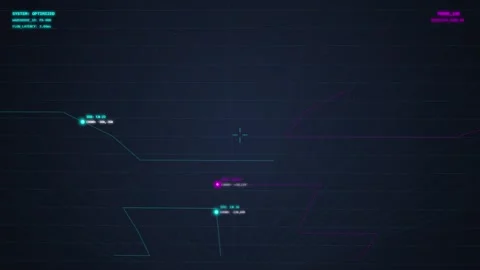 Futuristic Digital Interface HUD Display with Data Streams and Grids Stock Footage 348414797
