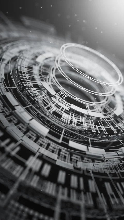 Futuristic digital interface HUD elements in monochrome. Looping animation. Stock Footage 315526045