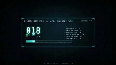 Futuristic Digital Interface HUD with Loading Progress Bar and Data Processing Stock Footage 345752659