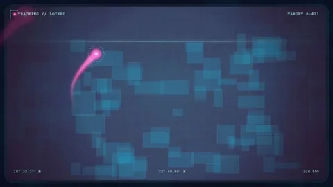 Futuristic Digital Interface HUD with Moving Target Tracking and Abstract Data Stock-Footage 343164811