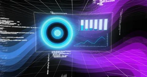 Futuristic digital interface image with circular patterns over grid background Stockillustratie