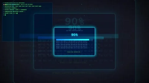 Futuristic Digital Interface with Loading Progress Bar and Data Encryption Stock Footage 336775209