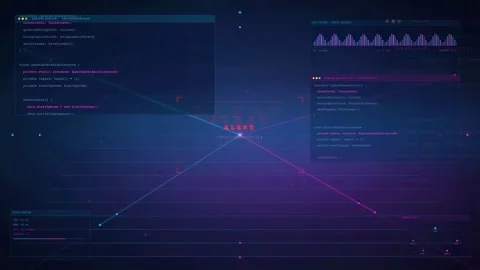 Futuristic Digital Interface with Programming Code and Network Data Video stock 341069210