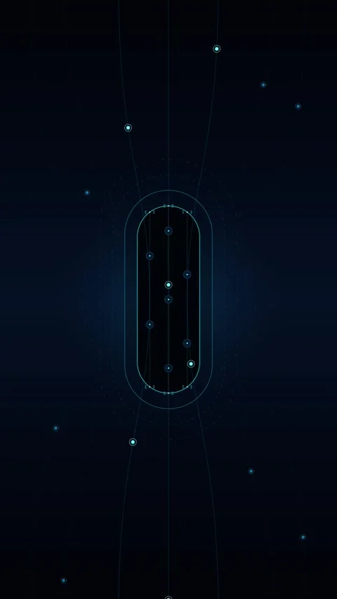 Futuristic digital interface with pulsing data nodes and abstract network c.. Stockbeeldmateriaal 348283536