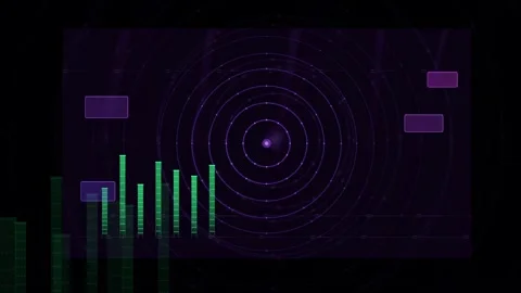Futuristic Digital Interface with Purple Radar Scanner and Green Data Stock Footage 339317666