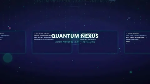 Futuristic Digital Interface with Quantum Nexus Text and Data Processing Stock Footage 336777424