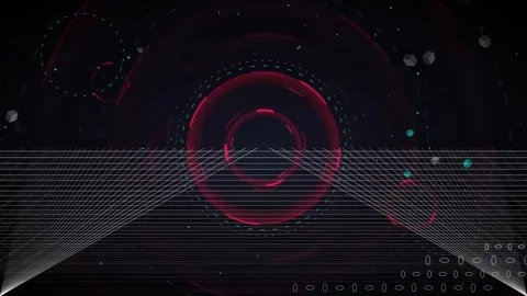 Futuristic Digital Interface with Red Glowing Circles and Abstract Data Lines Stock Footage 339317600
