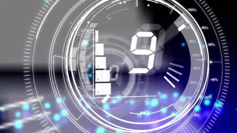 Futuristic digital interface with rotating circles and data visualization Stock Footage 303739362