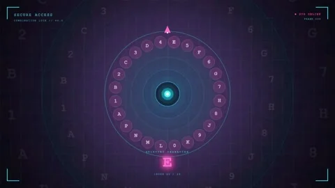 Futuristic Digital Interface with Rotating Circular Code Lock and Cyber 库存影片 343164920