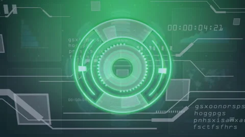 Futuristic digital interface with rotating elements and data processing Video stock 303793828
