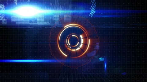 Futuristic digital interface with rotating elements and data processing Stock Footage 303950769