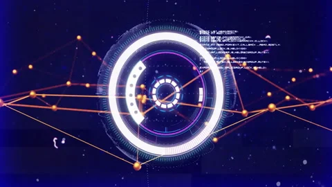 Futuristic digital interface with rotating elements and data processing Stock Footage 305221129